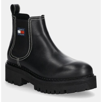 δερμάτινες μπότες τσέλσι tommy jeans