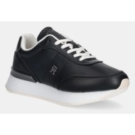  δερμάτινα αθλητικά παπούτσια tommy hilfiger chic fashion runner χρώμα: μαύρο, fw0fw08695