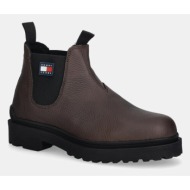  δερμάτινες μπότες τσέλσι tommy jeans tjm chelsea leather wl