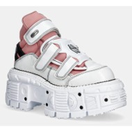  δερμάτινα sneakers new rock charol arrugado blanco, nobuck rosa, tank