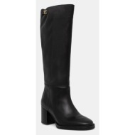  δερμάτινες μπότες tommy hilfiger stacked heel leather long boot