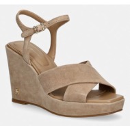  tommy hilfiger σανδάλια σε σφήνα σουέτ suede wrapped high wedge