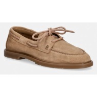  tommy hilfiger γυναικεία μοκασίνια σουέτ light suede boat shoe