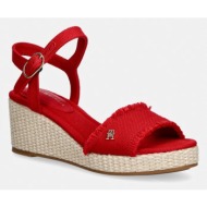  tommy hilfiger σανδάλια σε σφήνα mid woven wedge espad fringe