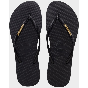 havaianas slim logo metallic black/gold