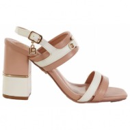  laura biagiotti παπουτσια πεδιλα με metaλλικη aγκραφα logo λευκο/ μπεζ ροζ