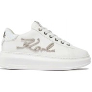  karl lagerfeld παπουτσια sneakers ασημι λεπτομερειες kapri logo στρας λευκο-ασημι