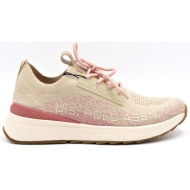  u.s. polo assn. παπουτσια sneakers ροζ λεπτομερειες αναγλυφο logo μπεζ/ροζ