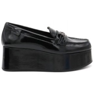  kurt geiger παπουτσια μοκασινια mayfair flatform loafer λουστρινι logo μαυρο