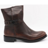  laura biagiotti παπουτσια μποτακια φερμουαρ metaλλικο logo σκουρο καφε