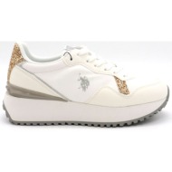  u.s. polo assn. παπουτσια sneakers glitter logo λευκο/χρυσο