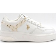  u.s. polo assn. παπουτσια sneakers χρυσες λεπτομερειες logo λευκο