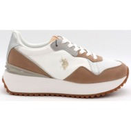  u.s. polo assn. παπουτσια sneakers στρας σουετ λεπτομερειες logo mπεζ/λευκο