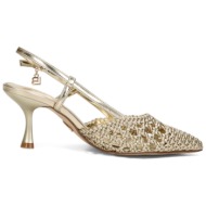  laura biagiotti παπουτσια mules μεταλλικο πλεκτο logo χρυσο