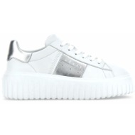  hogan παπουτσια sneakers h-stripes allac fascia δερμα logo λευκο-ασημι