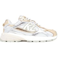  karl lagerfeld παπουτσια sneakers orion metaλλικες λεπτομερειες λαμψης logo λευκο/ασημι/χρυσο