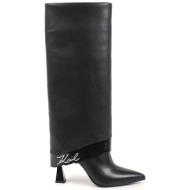 karl lagerfeld παπουτσια mποτες debutante fold down hi leg boot metaλλικο logo μαυρο