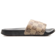  dkny παντοφλες zella flat slide all over logo μπεζ-καφε