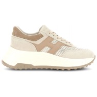  hogan παπουτσια sneakers allacciato tessuto logo εκρου-μπεζ