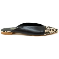  bigshoes ga1162-01 δερμάτινο mule μαύρο λεοπάρ