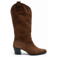  bigshoes mx9126-05 δερμάτινη μπότα 6cm καφέ