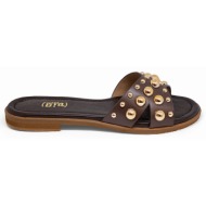  bigshoes ga0218-05 δερμάτινη παντόφλα καφέ