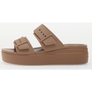  crocs brooklyn buckle low wedge latte