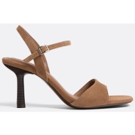  stradivarius δερμάτινα πέδιλα με τακούνι καφέ 40