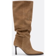  stradivarius ψηλές μπότες με τακούνι και φαρδιά εφαρμογή από δέρμα μπεζ 40