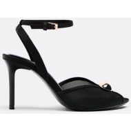  stradivarius πέδιλα με τούλινο τακούνι και μεταλλικές λεπτομέρειες μαύρο 40