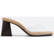  stradivarius πέδιλα με φαρδύ τακούνι από βινύλιο μπεζ 37