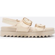  stradivarius ευρυχωρη εφαρμογη. γυναικείο flat σανδάλι από ύφασμα εκρού 40