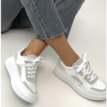γυναικεία sneakers με εφέ ψάθας, λευκό
