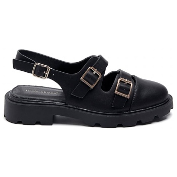 open heel παπούτσια με λουράκια, μαύρο