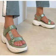  γυναικεία sport sandals με μεταλιζέ λεπτομέρειες, πράσινο