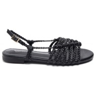  φλατ strappy sandals με κλείσιμο στον αστράγαλο, μαύρο