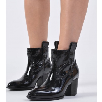 tommy jeans patent leather mid heel boot