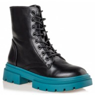  envie shoes γυναικεία μποτάκια αρβυλάκια cομβατ boots v49-16221-34 μαύρο-τιρκουάζ