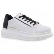  renato garini γυναικεία παπούτσια sneakers 643-19r λευκό μαύρο λεζάρ r119r643262h