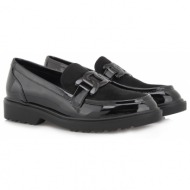  exe γυναικεία παπούτσια loafers μοκασίνια 85l-025 μαύρο βερνί μαύρο καστόρι r185l0252u86