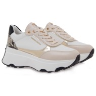  renato garini γυναικεία παπούτσια sneakers 026-19r λευκό nude φίδι s119r026314a