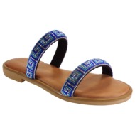 παντόφλες myconian greek sandals γυμαικεία παπούτσια  2161 μπλέ-κάμελ