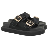  exe shoes γυναικεία παντόφλας flatforms 03r-232 μαύρο πόνυ δέρμα u403r2322877