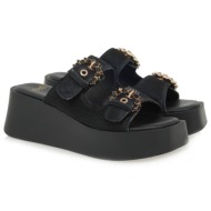  exe shoes γυναικεία παντόφλας 19a-827 μαυρο πονυ μαυρο στρας u419a82773l0