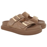  exe shoes γυναικεία παντόφλας flatforms 03r-232 μπέζ σκούρο καστόρι w403r232238z