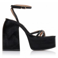 πέδιλα  μαύρα δερματίνη με χιαστί φάσα από λουράκια και λουράκι στον αστράγαλο μαυρο