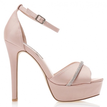 πέδιλα μπεζ σατέν με φάσα από στρας και σε προσφορά