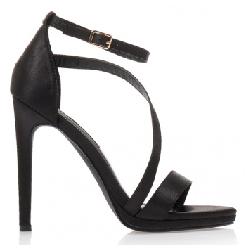 πέδιλα μαύρα σατέν με λοξό λουράκι και σε προσφορά