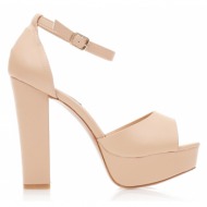 πέδιλα  nude δερματίνη με φιάπα και λουράκι στον αστράγαλο nude