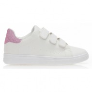 sneakers  λευκά δερματίνη animal print με ροζ γκλίτερ ροζ
